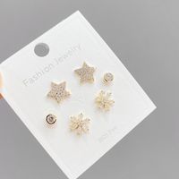 Mode Star Fleur Le Cuivre Incruster Zircon Boucles D'oreilles 3 Paires sku image 1