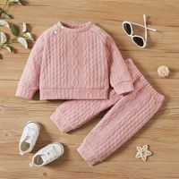 Casual Solid Color Button Cotton Boys Clothing Sets main image 3