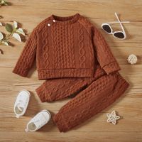 Casual Solid Color Button Cotton Boys Clothing Sets main image 6