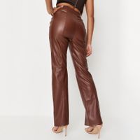 Fashion Solid Color Pu Full Length Slit Flared Pants main image 3