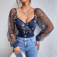 Women's Blouse Long Sleeve Blouses Embroidery Fashion Star sku image 2