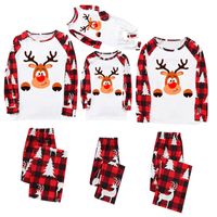 Casual Christmas Tree Plaid Elk Cotton Polyester Pants Sets Straight Pants Blouse Family Matching Outfits main image 1