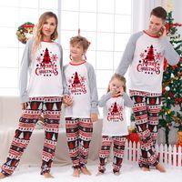 Casual Christmas Tree Letter Stripe Cotton Pants Sets Straight Pants Blouse Family Matching Outfits main image 1