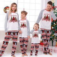 Casual Christmas Tree Letter Stripe Cotton Pants Sets Straight Pants Blouse Family Matching Outfits main image 3