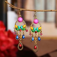 Fashion Long Earrings Flower-shaped Diamond Ethnic Style Alloy Earrings sku image 3