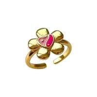 Fashion Heart Shape Mushroom Copper Enamel Open Ring 1 Piece sku image 9