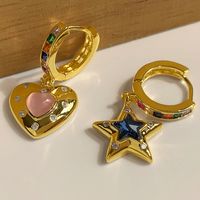 Retro Star Heart Shape Copper Inlay Zircon Dangling Earrings 1 Pair main image 5