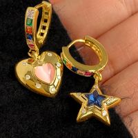 Retro Star Heart Shape Copper Inlay Zircon Dangling Earrings 1 Pair main image 4