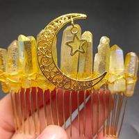 Retro Star Moon Crown Natural Crystal Handmade Hair Combs sku image 35