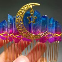 Retro Star Moon Crown Natural Crystal Handmade Hair Combs sku image 37