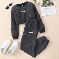 Casual Plaid Solid Color Polyester Boys Clothing Sets main image 4