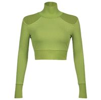 Fashion Solid Color Acrylic High Neck Long Sleeve Regular Sleeve Hollow Out Knitwear main image 3