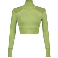 Fashion Solid Color Acrylic High Neck Long Sleeve Regular Sleeve Hollow Out Knitwear main image 4