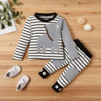 Casual Stripe Elephant Cotton Blend Boys Clothing Sets sku image 4