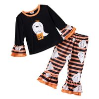 Halloween Fashion Stripe Polyester Girls Clothing Sets sku image 2