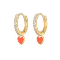 Fashion Heart Shape Copper Enamel Inlay Zircon Drop Earrings 1 Pair sku image 11