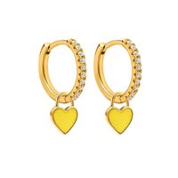 Fashion Heart Shape Copper Enamel Inlay Zircon Drop Earrings 1 Pair sku image 3