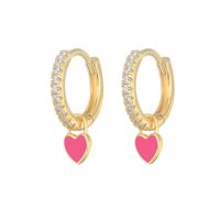 Fashion Heart Shape Copper Enamel Inlay Zircon Drop Earrings 1 Pair sku image 10