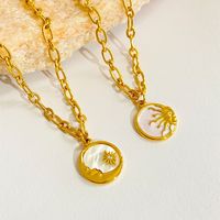 201 Stainless Steel 304 Stainless Steel Shell Retro Enamel Plating Inlay Sun Moon Shell Zircon Pendant Necklace main image 3