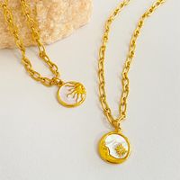 201 Stainless Steel 304 Stainless Steel Shell Retro Enamel Plating Inlay Sun Moon Shell Zircon Pendant Necklace main image 4