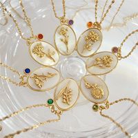 Glass Shell Copper Retro Plating Inlay Flower Shell Zircon Pendant Necklace main image 1