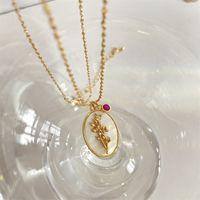 Glass Shell Copper Retro Plating Inlay Flower Shell Zircon Pendant Necklace sku image 8