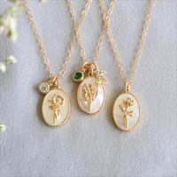 Glass Shell Copper Retro Plating Inlay Flower Shell Zircon Pendant Necklace main image 4