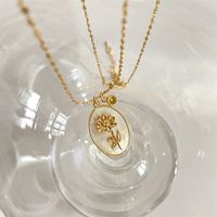 Glass Shell Copper Retro Plating Inlay Flower Shell Zircon Pendant Necklace sku image 7