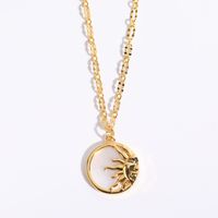 201 Stainless Steel 304 Stainless Steel Shell Retro Enamel Plating Inlay Sun Moon Shell Zircon Pendant Necklace sku image 1