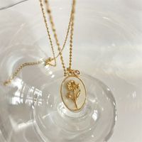 Glass Shell Copper Retro Plating Inlay Flower Shell Zircon Pendant Necklace sku image 9
