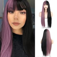 Women's Fashion Grey Red Black Casual High Temperature Wire Long Straight Hair Wigs main image 8
