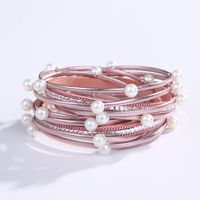 Vêtement De Rue Couleur Unie Faux Cuir Perle Incruster Strass Femmes Bracelets 1 Pièce sku image 1