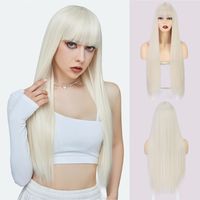 Women's Fashion Grey Red Black Casual High Temperature Wire Long Straight Hair Wigs main image 4