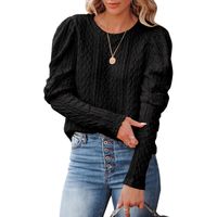 British Style Solid Color Cotton Round Neck Long Sleeve Leg-of-mutton Sleeve Patchwork Sweater main image 6