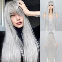 Women's Fashion Grey Red Black Casual High Temperature Wire Long Straight Hair Wigs sku image 4