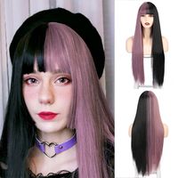 Women's Fashion Grey Red Black Casual High Temperature Wire Long Straight Hair Wigs sku image 6
