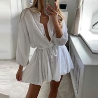 Women's Ruffled Skirt Fashion Standing Collar Belt Long Sleeve Solid Color Above Knee Daily main image 4