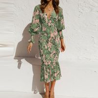 Women's Regular Dress Elegant V Neck Long Sleeve Ditsy Floral Midi Dress Holiday Travel Selfie main image 3