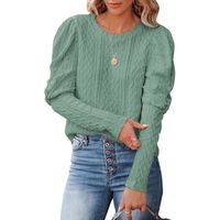 British Style Solid Color Cotton Round Neck Long Sleeve Leg-of-mutton Sleeve Patchwork Sweater main image 3