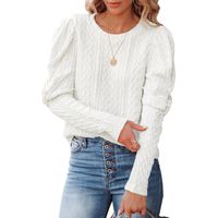 British Style Solid Color Cotton Round Neck Long Sleeve Leg-of-mutton Sleeve Patchwork Sweater main image 4