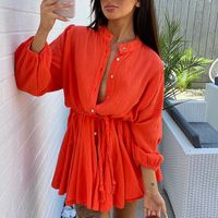 Women's Ruffled Skirt Fashion Standing Collar Belt Long Sleeve Solid Color Above Knee Daily main image 2