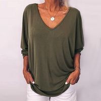Fashion Solid Color Polyester V Neck 3/4 Length Sleeve Batwing Sleeve Button T-shirt main image 5
