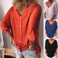 Fashion Solid Color Polyester V Neck 3/4 Length Sleeve Batwing Sleeve Button T-shirt main image 6