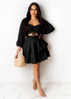 Women's Irregular Skirt Sexy Strapless Patchwork Long Sleeve Solid Color Above Knee Date main image 5