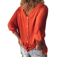 Fashion Solid Color Polyester V Neck 3/4 Length Sleeve Batwing Sleeve Button T-shirt main image 3