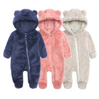 Cute Solid Color Velvet Polyester Baby Rompers main image 1