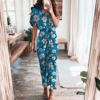 Women's Irregular Skirt Elegant V Neck Printing Pleated Short Sleeve Flower Maxi Long Dress Holiday Street main image 5