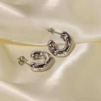 1 Pair Simple Style C Shape Inlaid Zircon Stainless Steel Hoop Earrings main image 6