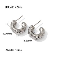 1 Pair Simple Style C Shape Inlaid Zircon Stainless Steel Hoop Earrings sku image 1