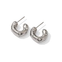 1 Pair Simple Style C Shape Inlaid Zircon Stainless Steel Hoop Earrings main image 5
